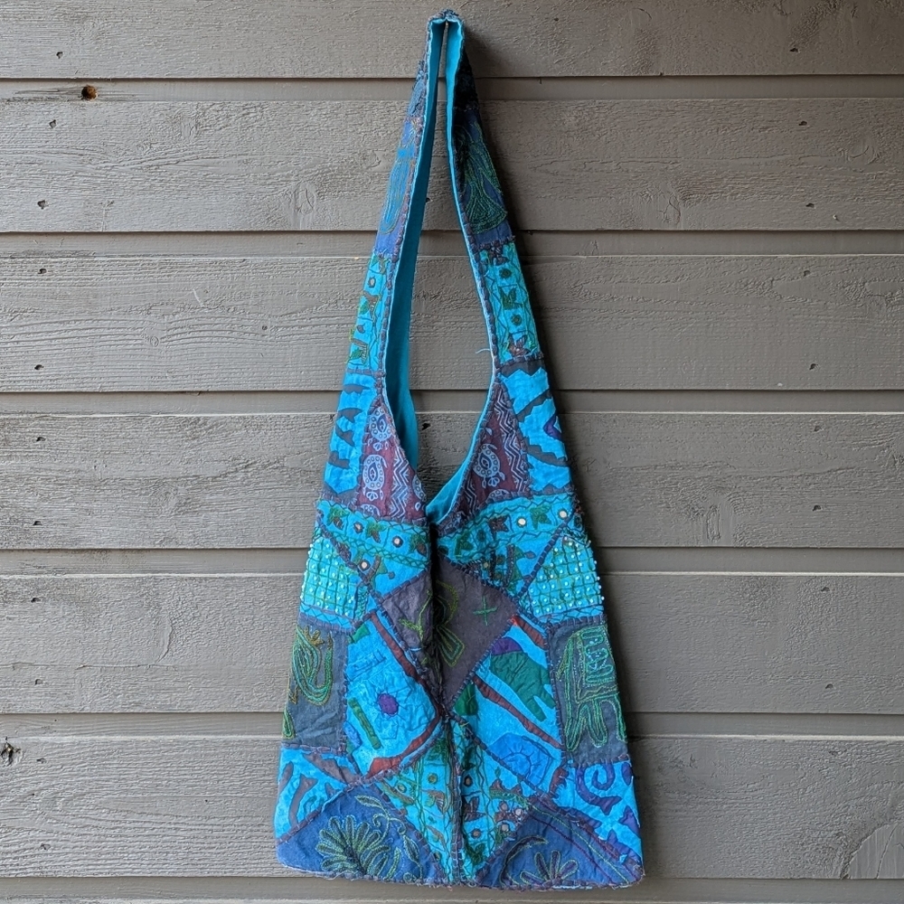 Boho Indian Blue Patchwork Tote Bag 100% Cotton